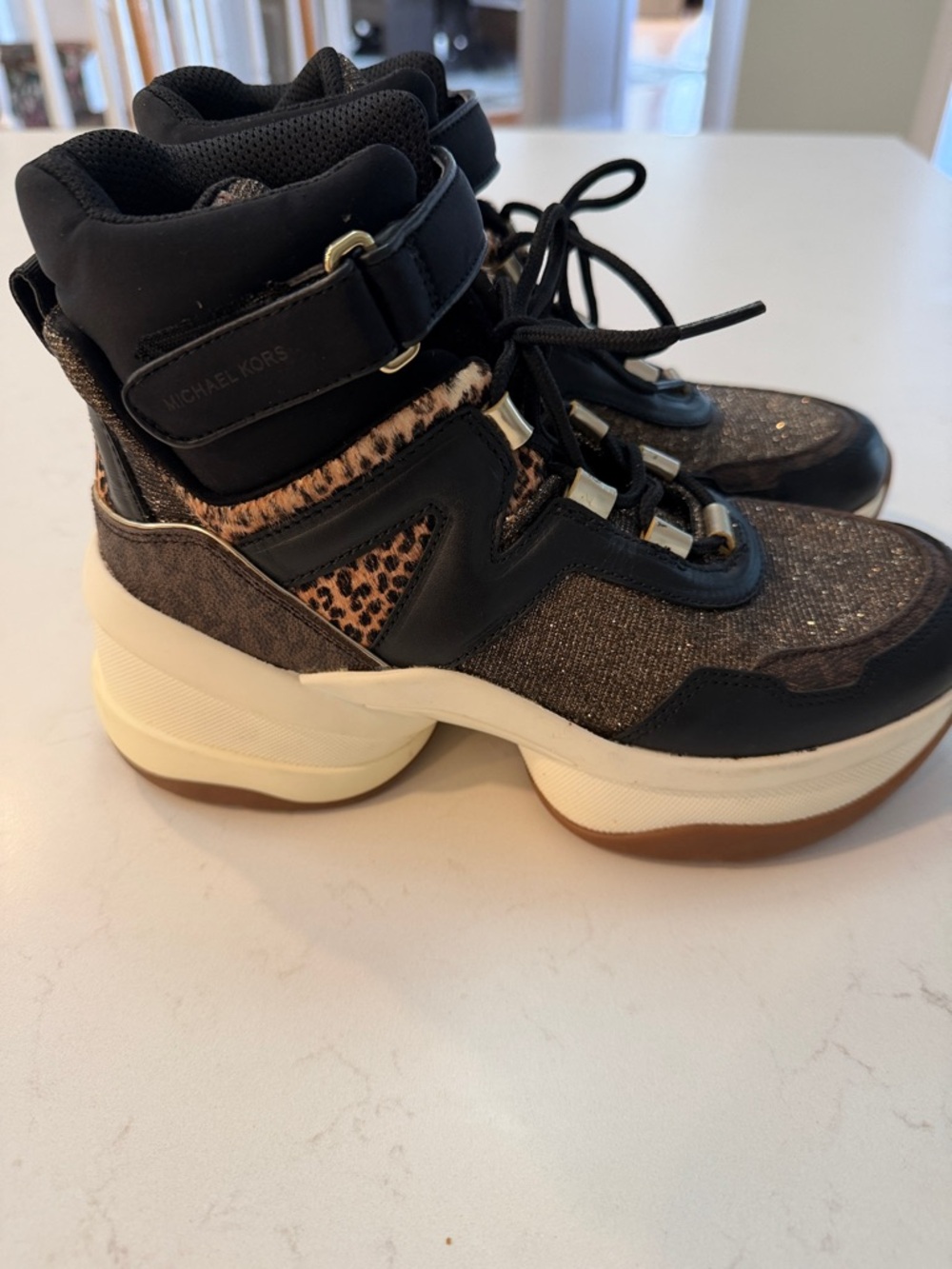 Black and Brown Glitter High-Top Sneakers - Picture 3 of 6